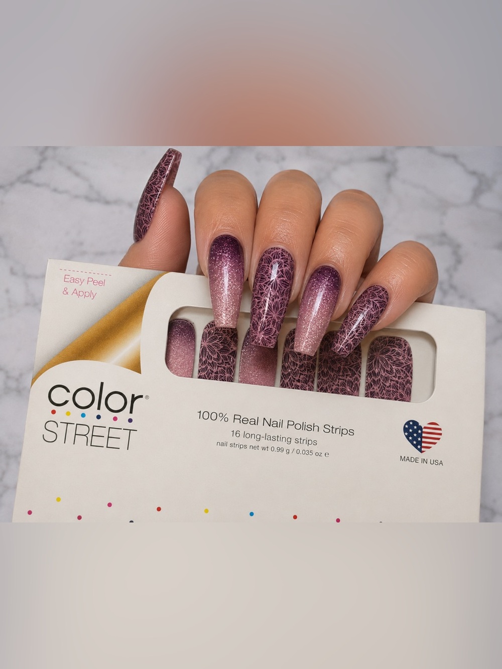 Color Street “Rule of Plum” Glitter Floral Nail Strips Ombre Nail Wraps Retired